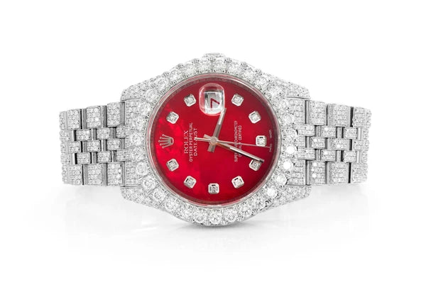 Rolex Datejust Red Dial 36mm Steel 16.50ctw