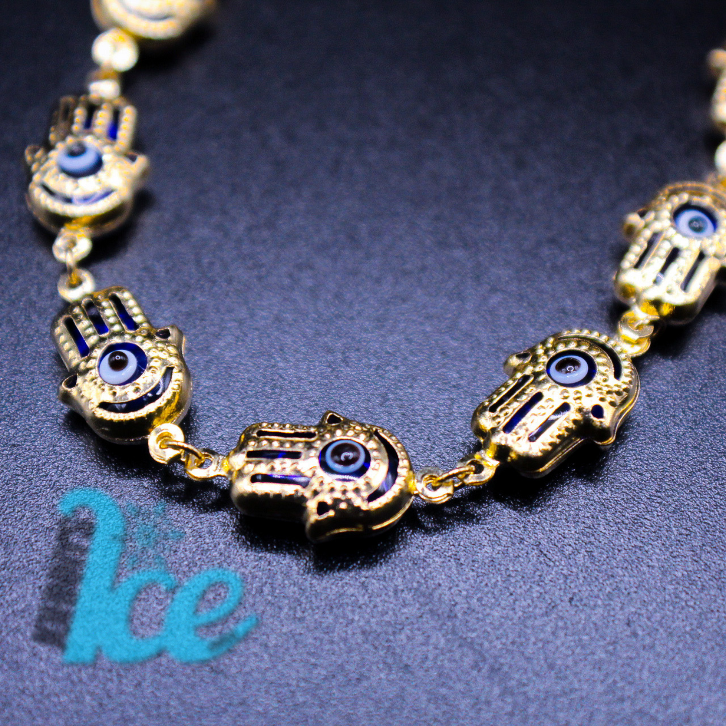 14KT Google Eye Hamsa Bracelet