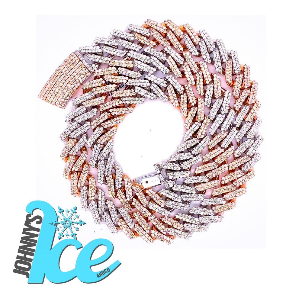 14K 2 Tone Rose and White Chopstick Cuban