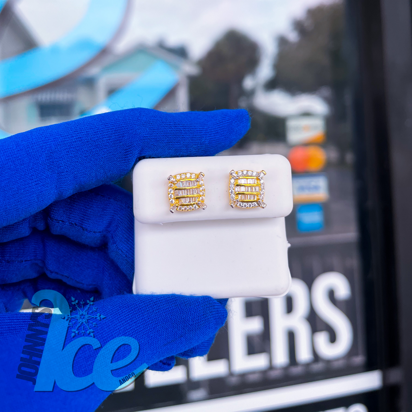 14k Finish Emerald Cut Studs