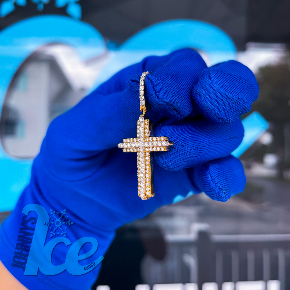 
                      
                        14K Yellow Gold 2-Layer Diamond Cross
                      
                    
