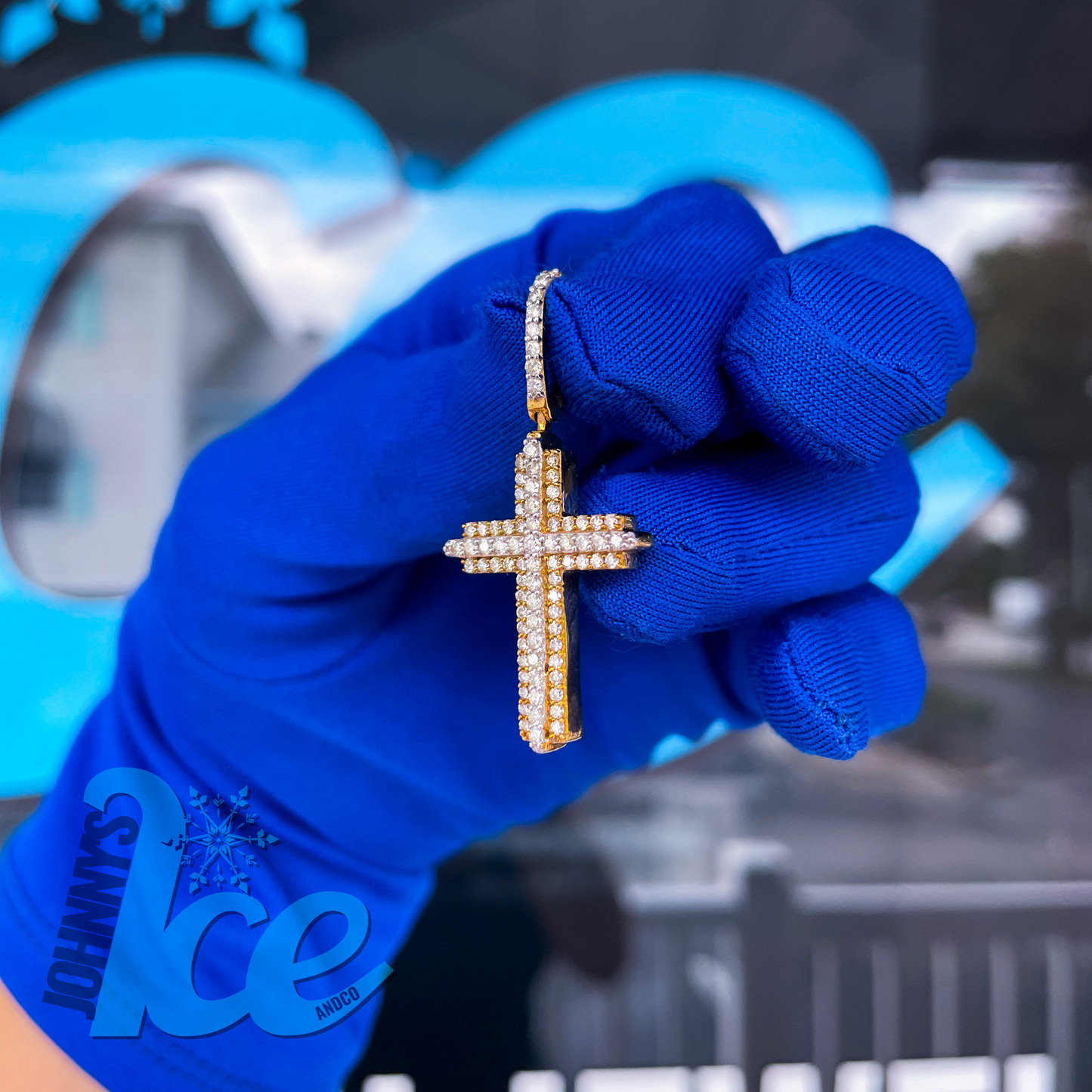 14K Yellow Gold 2-Layer Diamond Cross